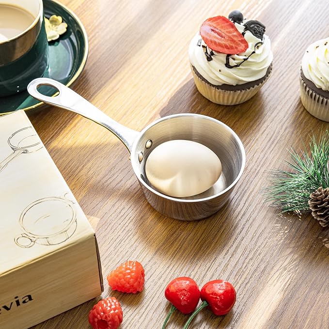 Macevia Mini Sauce Pan,Copper Stainless Steel Butter Warmer Small Pot with Handle, Multipurpose Use for Home Kitchen or Restaurant (5oz/150ml)