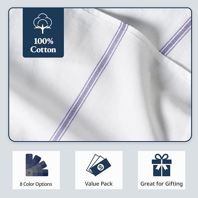 LANE LINEN Kitchen Towel Set - 24 Pack 100% Natural Cotton Absorbent Dish Towels for Kitchen, Reusable Wash Cloths, Machine Washable Hand Cloth, 14"x25", Soft & Durable - Blue Stripe