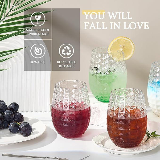 20 Pack Plastic Wine Glasses, 16Oz Disposable Wine Glasses Unbreakable Clear Plastic Cocktail Glasses Recyclable Shatterproof Reusable Wine Cups (16oz-20pack)