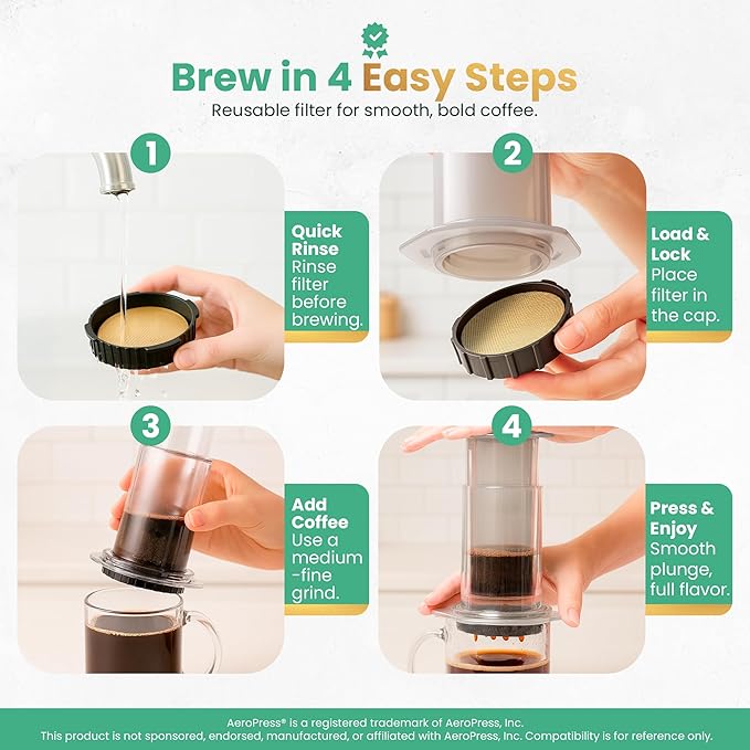 Gold Reusable Disc Filter Compatible with AeroPress XL Coffee Maker – Titanium-Coated Stainless Steel, Washable, Eco-Friendly, Travel Ready – Fits AeroPress XL Only - By Think Crucial