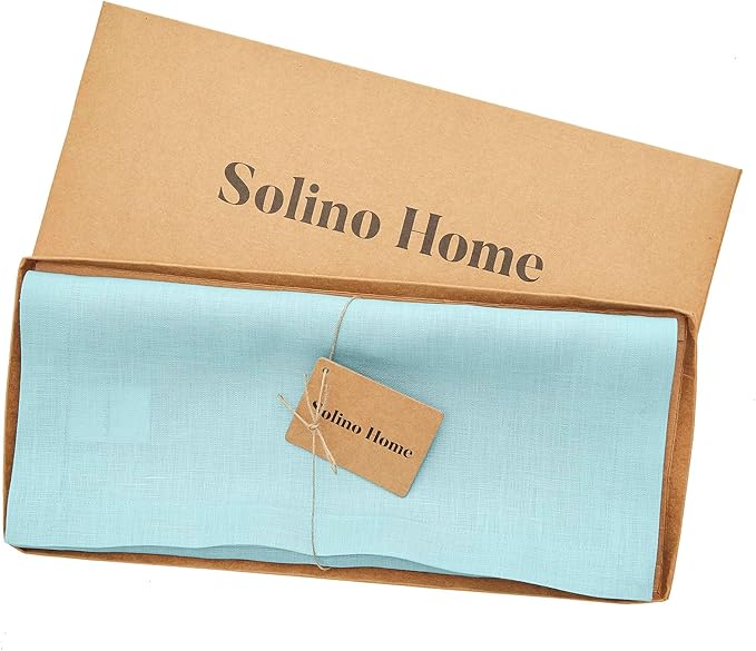 Solino Home Linen Aqua Blue Table Runner 72 Inches Long - 100% Pure Linen Dining Table Runner 14 x 72 Inch for Summer - Fete