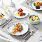 MALACASA Plates and Bowls Sets, 12 Pieces Porcelain Dinnerware Sets Dishware Sets Chip Resistant Ceramic Dish Set Dining Dinner Ware Service for 4, Marble Blue, Series LUNA