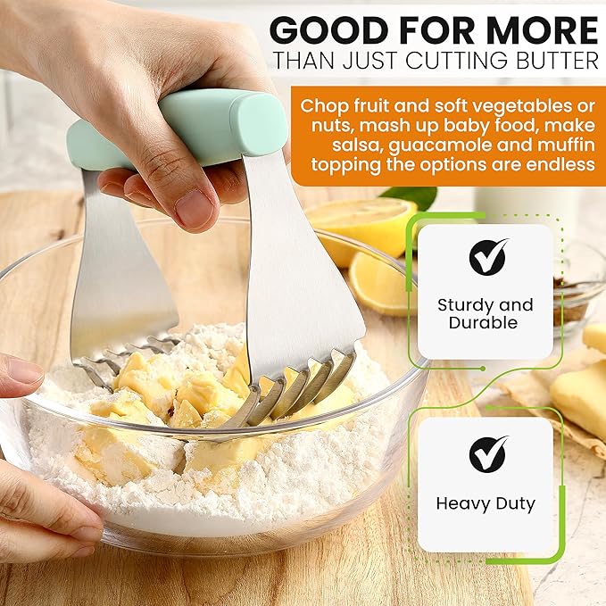 Spring Chef XL Dough Blender For Baking, Heavy Duty Manual Dough Mixer, Stainless Steel Pastry Cutter with Sharp Blades, Pastry Blender for Easy Mixing, Dishwasher Safe - Mint