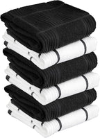 T-fal Solid & Checked Parquet Kitchen Towels: Highly Absorbent, Super Soft Long Lasting - 100% Cotton, 16"x26" Dish Towels for Cleaning & Drying Dishes, Pans, Glassware, Countertops, 6-Pack, Charcoal