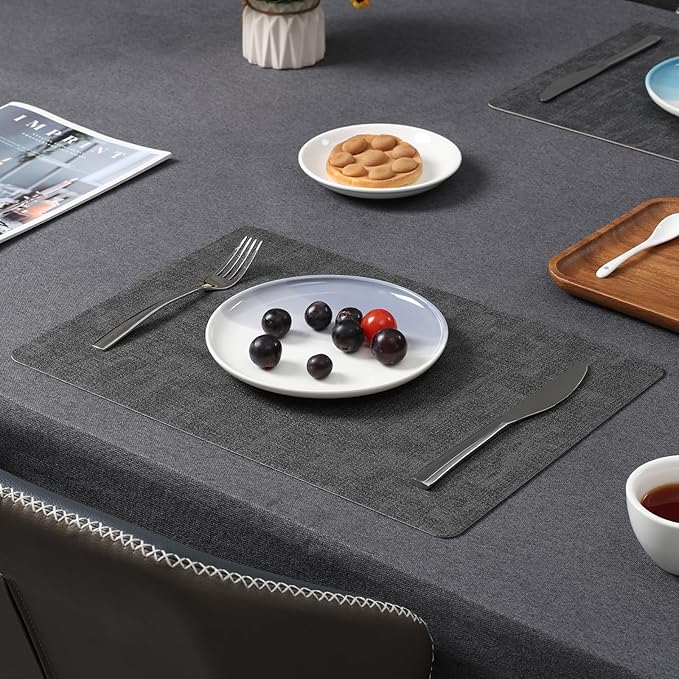 Myir JUN Placemats Dual Sided, Faux Leather Place Mats Set of 6 Indoor for Dining Table Outdoor Placemat Square Non-Slip Washable Table Mats (Gray, Set of 6)