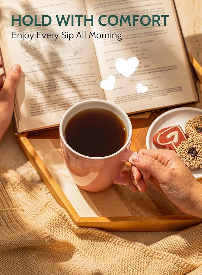 Sweese Porcelain Coffee Mugs - 16 Ounce (Top to the Rim) for Coffee, Latte, Tea, Cocoa, Set of 4, Pink