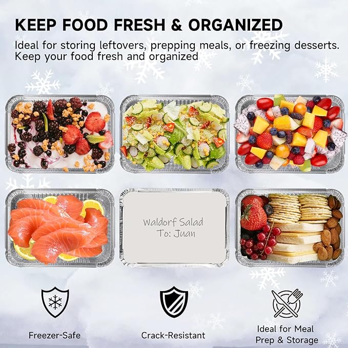 Aluminum Pans with Lids - 50 Pack 2.25LB Capacity Disposable Pans, 8.5”x6” Heavy Duty Tin Foil Pans with Lids for Cake Baking, Cooking, Heating, Storing, Prepping Food