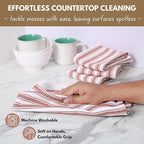 Native Fab Kitchen Dish Towels 16x26 inches - Set of 12 - Basket Weave 100% Cotton Striped Tea Towels, Wash Cloths for Drying Dishes, Absorbent Hand Towels with Hanging Loop - Rust