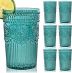 Ciaell 12 Pack Romantic Plastic Water Glasses - 14 Oz Green Vintage Drinking Glasses, Embossed Ribbed Plastic Cups, Textured Striped Set for Juice, Beverages, Beer, Cocktail, Christmas