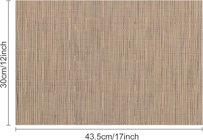 Myir JUN Placemats Set of 6, Vinyl Woven Placemats Place Mats Indoor Washable Table Mats Non-Slip Place mats for Dining Table (Light Brown, Set of 6)