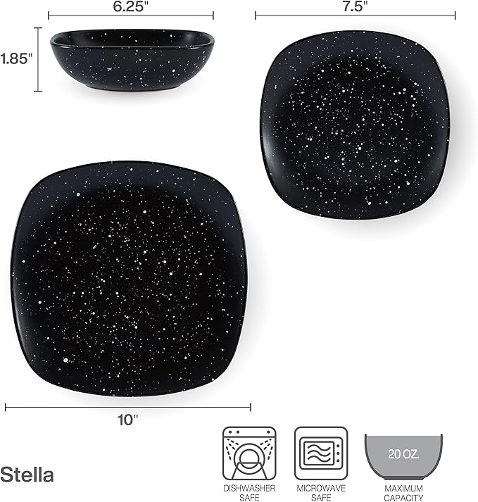 Pfaltzgraff Stella Square 12 Piece Dinnerware Plate and Bowl Set, Service for 4