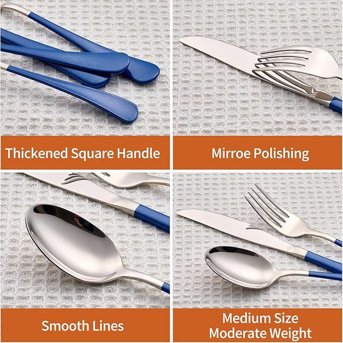 20 Piece Blue 18/0 Flatware Utensil Set for 4, Include Dinner Knife,Dinner Forks,Dinner Spoons,Salad Forks,Teaspoons,Silverware Set for 4, Dishwasher Safe