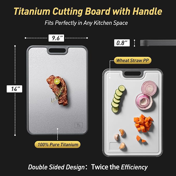 2 in 1 Pure Titanium Cutting Boards for Kitchen Chopping Board with Handle Large Big Small Kitchen Meat Butcher Block Not Stainless Steel Wood Bamboo Glass Rubber Plastic Silicone Acrylic Teak Sink