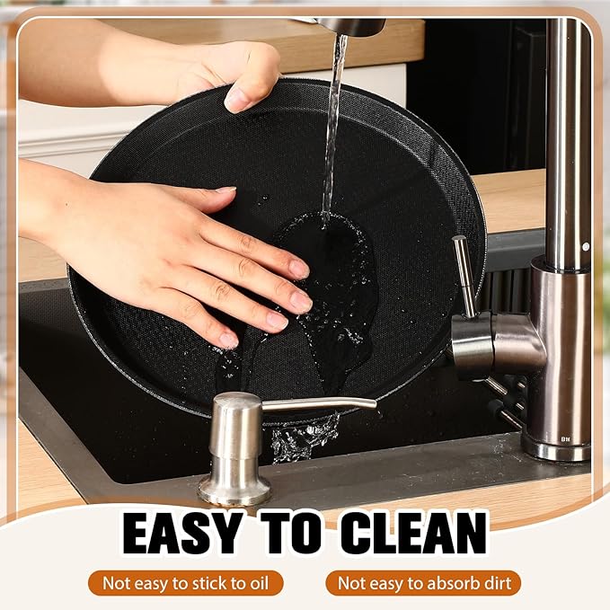 Zopeal 6 Pieces Black Round Restaurant Serving Tray, Plastic Non Slip Surface Food Meals Server Tray with Raised Edges for Home, Kitchen, Restaurant, Cafeteria, Bar (14")