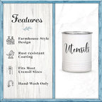 Home Acre Designs Vintage Farmhouse Utensil Holder - Stylish Countertop Organizer and Kitchen Decor Caddy - Stainless Steel Rim - White