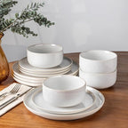 TheTerra Ceramic Dinnerware Sets for 4, 12 Pieces Handmade Reactive Glaze Plates and Bowls Set, Scratch Resistant Dish Set, Oven & Microwave & Dishwasher Safe