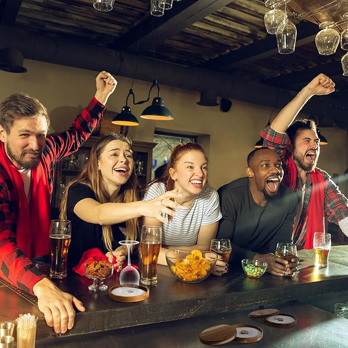 6 Pcs Margarita Salt Rimmer Set Glass Rimmer with Lid Home Bar Accessories Plate for Sugar Drinks Cocktails Bartender Tool Kit Party Restaurant, 5.9" Diameter (Acacia Wood)