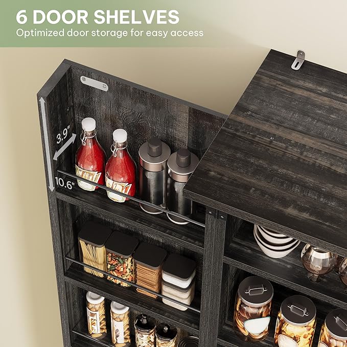 YITAHOME Pantry Cabinet, 71-Inch Tall Freestanding Storage Cabinet with 4 Drawers, Farmhouse Cupboard with Doors Storage, Adjustable Shelves, for Living Room, Dining Room, Black Oak