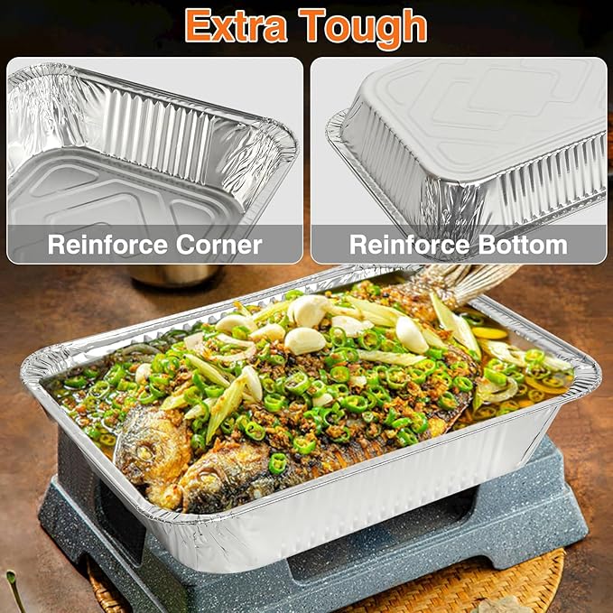 Gladify Aluminum Foil Pans 9x13 Disposable Baking Pans 30 Pack Heavy Duty Half Size Tin Foil Trays for Steam Table, Roasting, Cooking, Heating, Freezing Food