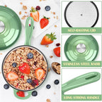 E-far Enameled Cast Iron Sauce Pan with Lid, 1 Quart Dutch Oven Saucepan, Mini Sauce Pot for Cooking, Boiling, Healthy & Non Toxic, Induction & Oven Safe, Pistachio Green
