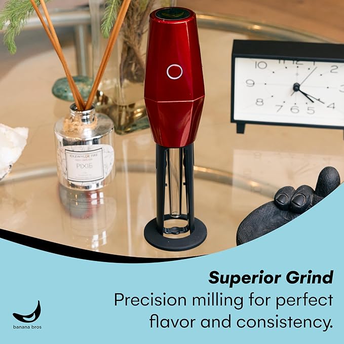 Banana Bros - OTTO Electric Smart Spice Grinder - Automatic Herb Grinder with Smart Technology - Rechargeable via USB - Portable Milling for Dry Herbs and Spices - Red - Carrying Case Included