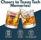 Greenline Goods – Texas Tech University Red Raiders College Whiskey Glasses (Set of 2), 10 oz – Full-Color Logo + Campus Map