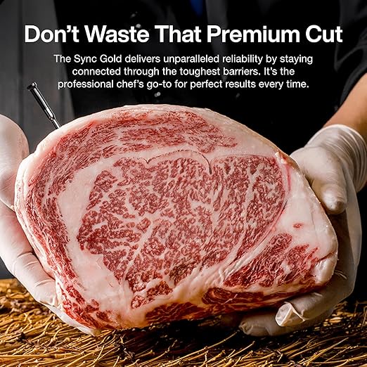 Sync Gold Wireless WiFi Meat Thermometer, 2 Slim Probes, 6 Sensors, 10x Stronger Signal, ±0.5℉ Accuracy, Smart Base Direct Setup, Reliable Reading Through Kamado Grill, BBQ, Oven, Smoker, Air Fryer