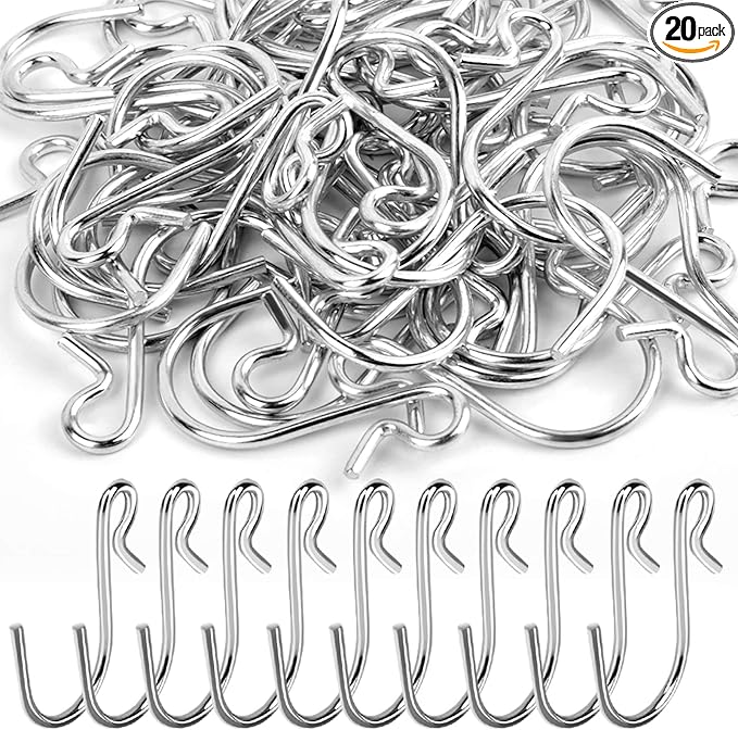 HNYYZL 20 Pack S Shaped Hooks Stainless Steel Metal Hangers Hanging Hooks for DIY Crafts, Hanging Jewelry, Key Chain, Tags, Fishing Lure, Net Equipment