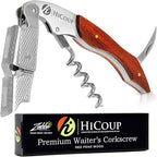 Hicoup Wine Opener - Professional Corkscrews for Wine Bottles w/Foil Cutter and Cap Remover - Manual Wine Key for Servers, Waiters, Bartenders and Home Use - Red Pear Wood