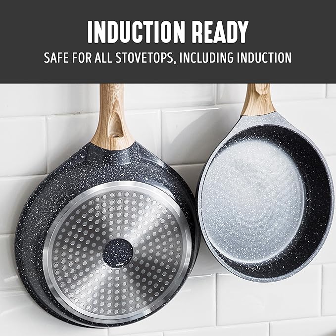 GreenLife 8 Piece Ceramic Nonstick Cookware Set, Induction Suitable Non Toxic PFAS-Free Pots & Pans, Dishwasher Safe, Cooking Set, Stock Pot, Saucepans & Frying Pans, Kitchen Cooking, Granite Black