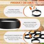 Patelai 6 Pcs Professional Egg Ring Pancake Ring Set Stainless Steel Fried Egg Molds Griddle Pancake Shapers with Orange Silicone Handle for Breakfast Omelette Sandwich(4 Inch)