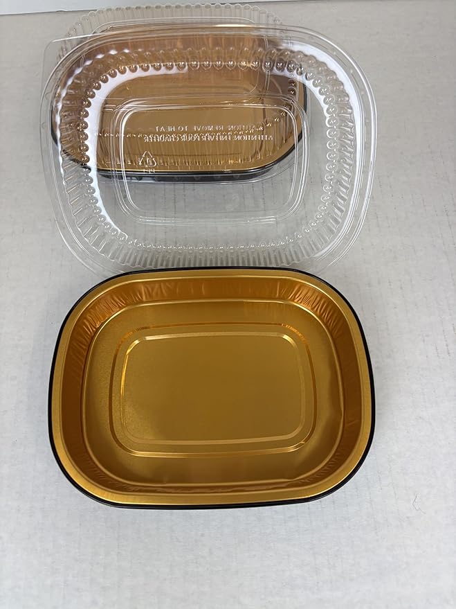 Small Black and Gold Pan with Dome Lid | 100 Sets Big Pans with Dome Lids | Durable & Versatile Pans with Dome Lids Serving Foods Hot Meals Baking Desserts BBQs Catering