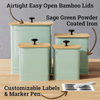 Kitchen Canisters for Countertop Set of 4 with Customizable Chalkboard Labels & Marker Pen - Big Iron Kitchen Canisters with Airtight Lids - Sage Green Canister Set - Flour and Sugar Containers