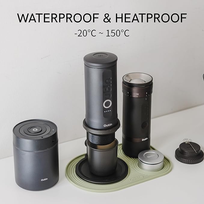 OutIn Nano Portable Electric Espresso Machine, Electric Coffee Grinder, Silicone Coffee Mat