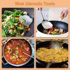 FJNATINH 6-Pieces 304 Stainless Steel Wok Spatula Set,Cooking Utensil Set,Soup Ladle Colander,Nonstick Kitchen Cooking Utensils Set with Spatula,Kitchenware Tools