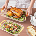 Serving Tray with Handles Set of 3 Rectangular Large Serving Platters 16.5/14.9/13.2 Inch White Plates for Dinner, Party, Entertaining, Amber