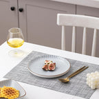 LEXMORE Placemats Set of 6 Vinyl/Plastic Woven Place Mats for Kitchen Table Indoor/Outdoor Washable Placemat Wipeable Dining Table Mats(Gray)