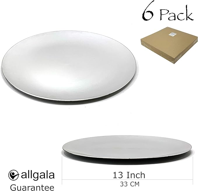 allgala 13-Inch 6-Pack Heavy Quality Round Charger Plates-Brushed silver-HD80322