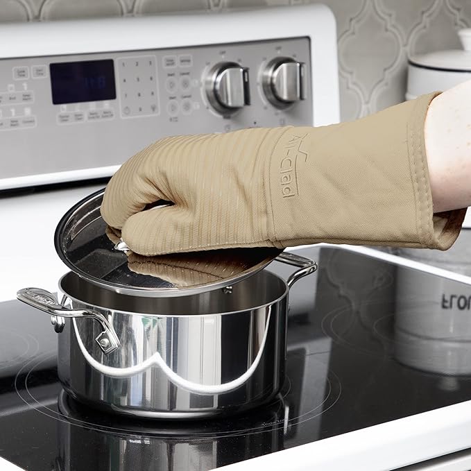 All-Clad Premium Silicone Oven Mitt: Heat Resistant to 500 Degrees - 100% Cotton & Silicone, 14"x7" Pot Holder for Kitchen and Barbeque, (1-Pack), Cappuccino