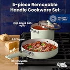 GoodCook Ceramic Cookware Set 5-Piece with Removable Handle, Induction Compatible, Nonstick and Oven Safe with 9.5-Inch Frypan, Sage Green
