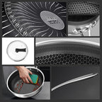 14" Honeycomb Non Stick Wok Pan Stainless Steel Stir-fry Wok with Lid,Skillet with Stay-cool Handle PFOA Free Suitable for Induction, Ceramic, Electric, and Gas Cooktops (Sliver, 14 Inches)