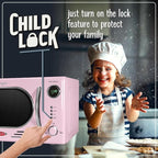 Nostalgia NRMO11PK6A 1000 Watt Power Retro Countertop Microwave Oven Easy to Clean with Removable Glass Turntable-Child Safety Lock-12 Programs-Digital Clock, 1.1 Cu. Ft, Pink