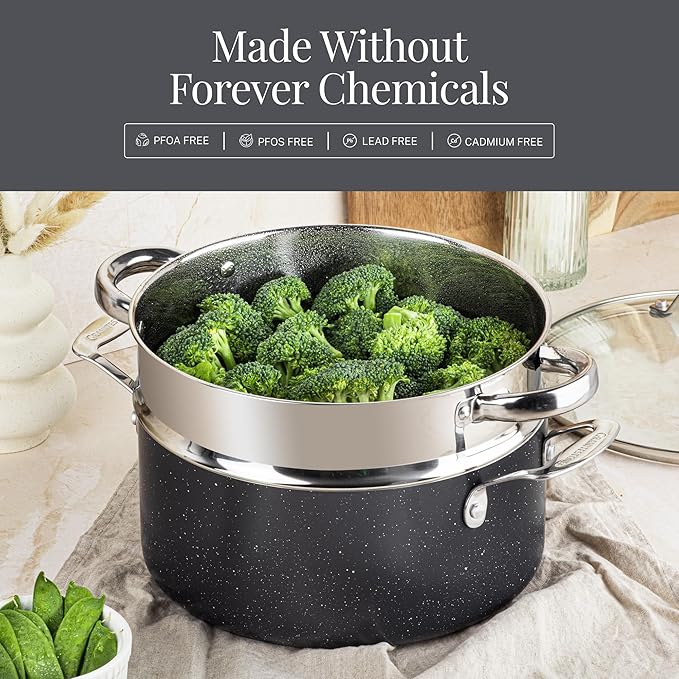 Granitestone 20 Pc Ceramic Cookware Set Nonstick, Complete Pots and Pans Set Non Stick for Kitchen with Bakeware, Cooking Utensils & Steamer, Non Toxic Made Without PFOA PFOS, Oven & Dishwasher Safe