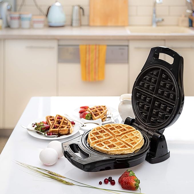 Moss & Stone Belgian Waffle Maker, Electric Waffle Machine, Flips & Non-Stick Grids,Temperature Control, Round Waffle (Black)