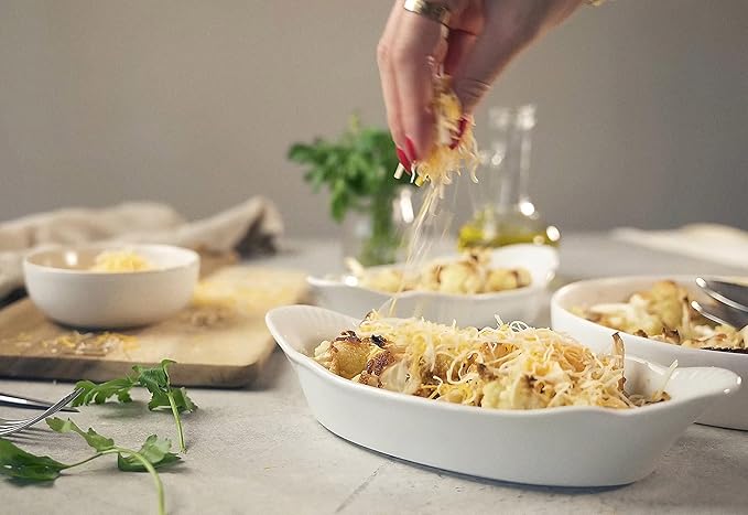 Au Gratin Baking Dishes, by Kook, Mini Casserole Dish, Set of 6, for Banana Split, Oven and Microwave Safe, Dishwasher Safe, Ceramic Dishes, Lasagna & Cobblers, Individual Serving, 12 oz (Ivory)