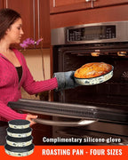 Round Baking Pan Set Roasting Dish 4-Pack 9/10/12/14 Inches Enamel Non Stick Large Cookware for Cake Bread Pie Pizza Turkey Steak, Non-Toxic Oven Dishwasher Safe Christmas Bakeware