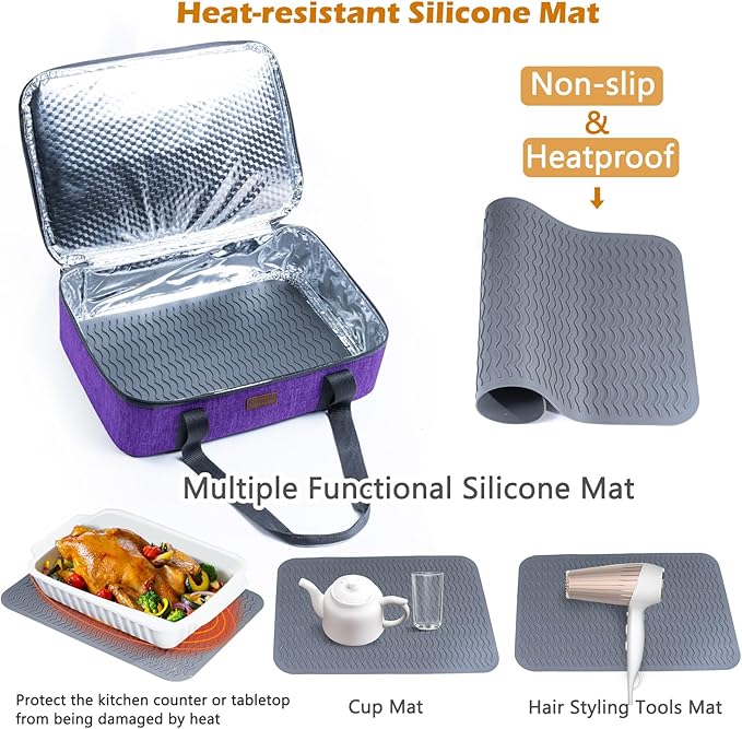 BAGSPRITE Insulated Casserole Carrier for Hot or Cold Food with Heat-resistant Mat, Casserole Dish Carrier Insulated Food Carrier, Hot Food Carrier, Foil Pan Carrier Fits 9" x 13" Baking Dish