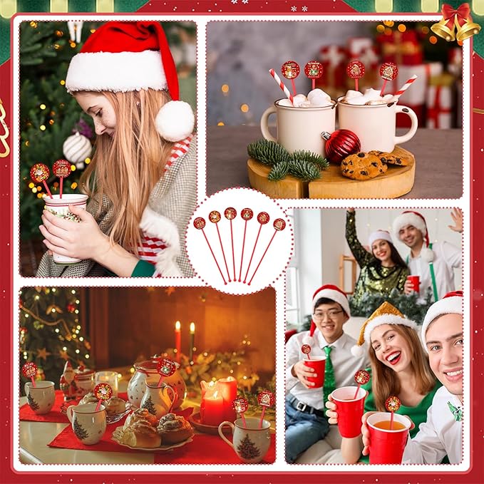 Meanplan 60pcs Christmas Swizzle Sticks Christmas Cocktail Stirrers Plastic Stir Sticks Xmas Santa Claus Snowman Decorations for Birthday Party Coffee Shop Supplies Favors Gifts (Gingerbread)