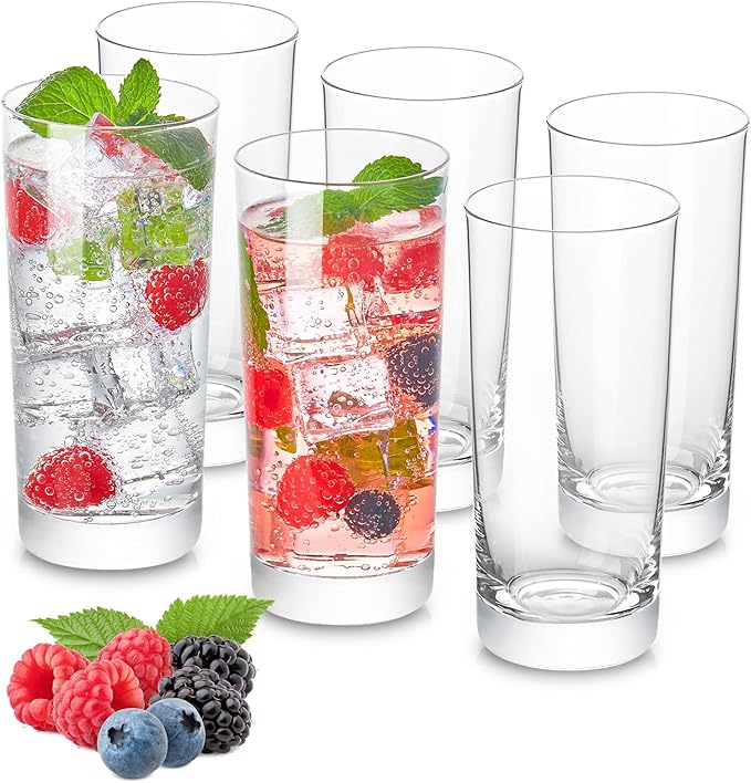Heat-Resistant Drinking Glasses Set of 6 Double Fashioned Glass Lowball Tumblers 16oz Made From Premium Borosilicate All Crystal-Clear Water Cups, Mixed Drinkware For Daily Use - CL Count (Pack 1)