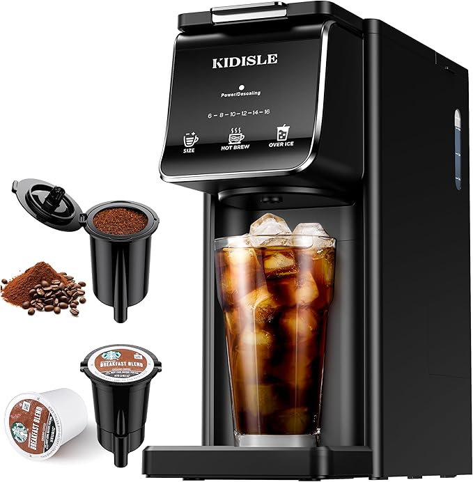 Single Serve Coffee Maker – Hot & Iced, K Cup & Ground Compatible, Reusable Pod Filter, 6–16oz Brew Sizes, 40oz Water Tank, Easy-to-Use, Black